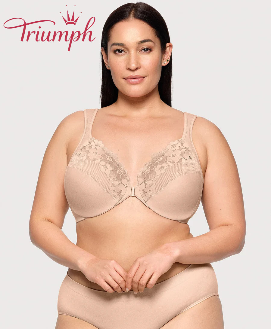 Triumph - (balení 3 ks) bavlněná braletka s vyšívanou krajkou, zapínání vpředu