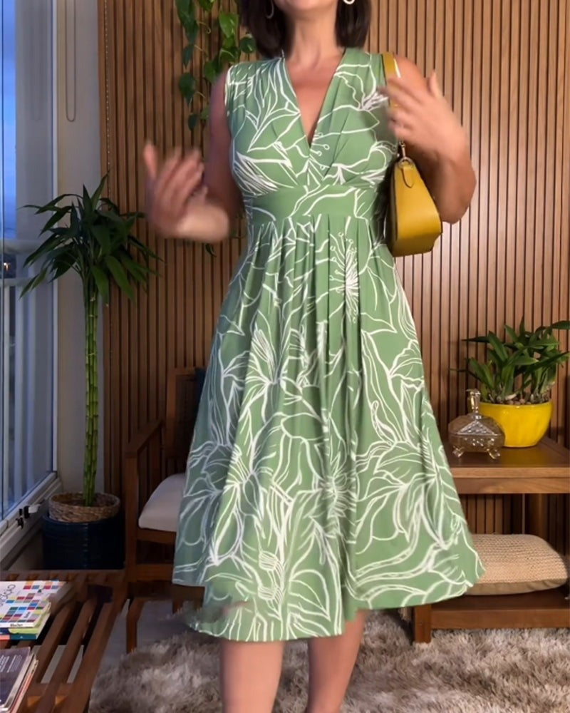 💃Šaty bez rukávů s výstřihem do V a se zapínáním na pas