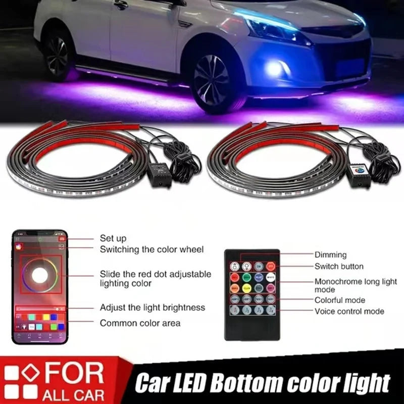 2024 Flexibilní vodotěsná RGB LED světla pro podvozek auta (4PCS)