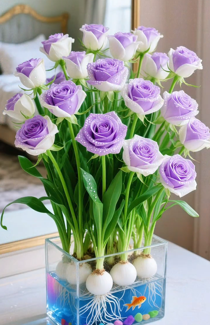 🌈Hydroponické, vzácné, dvoubarevné cibulky růží: barevný zázrak přírody 🌹