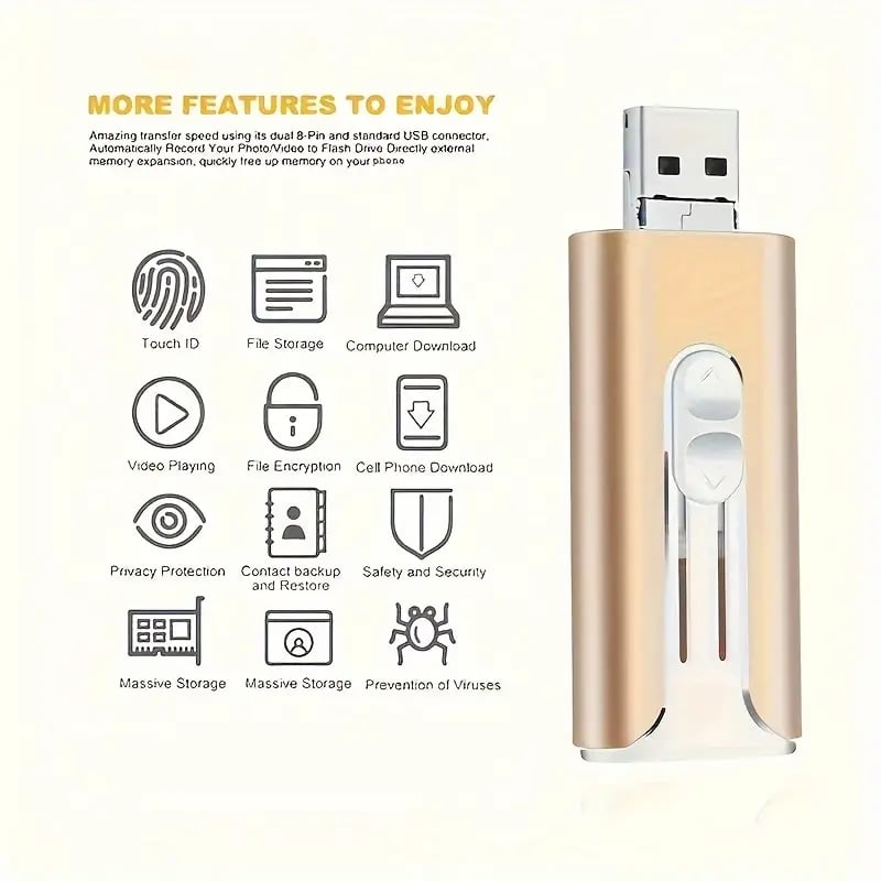 32~256GB Micro USB + 8pinový + USB 3.0 4 v 1 U-disk pro mobilní telefon a počítač