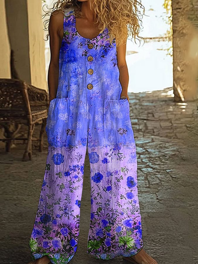 Dámský ležérní vintage květinový patchworkový overal