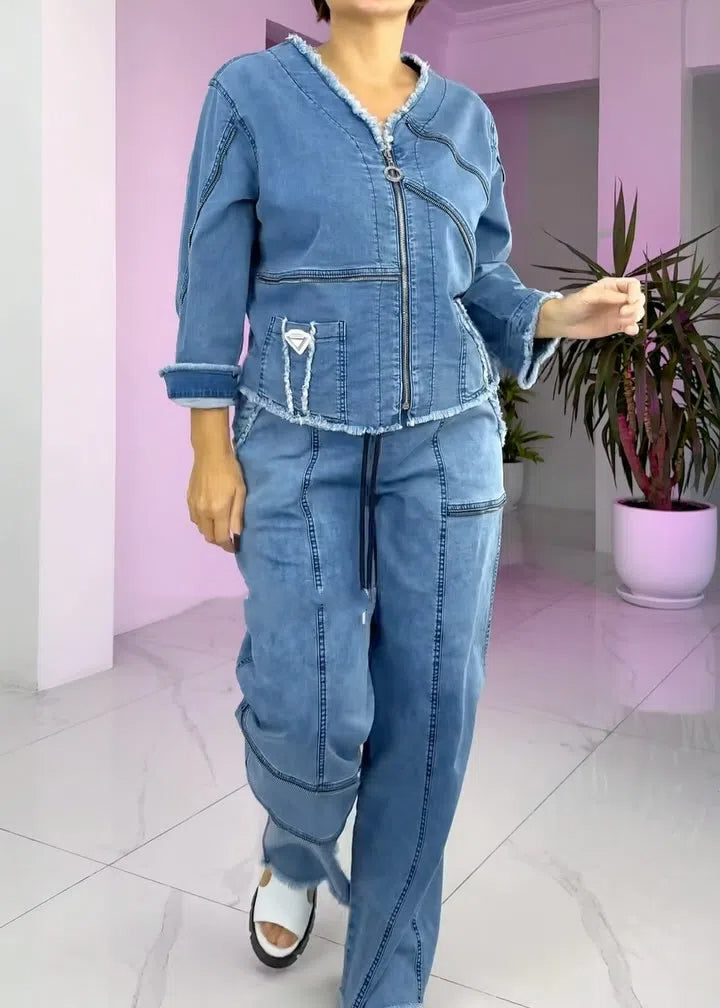 Dámský Vintage džínový oblek na zip