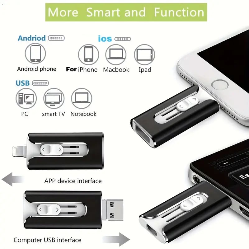 32~256GB Micro USB + 8pinový + USB 3.0 4 v 1 U-disk pro mobilní telefon a počítač