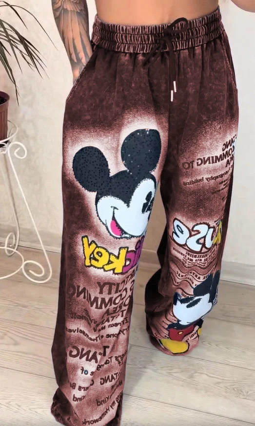 Módní džíny s širokými nohavicemi v teplé cihlové barvě