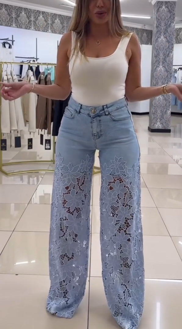 Dámské elegantní krajkové džíny