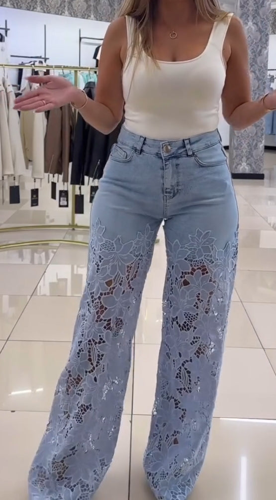 Dámské elegantní krajkové džíny