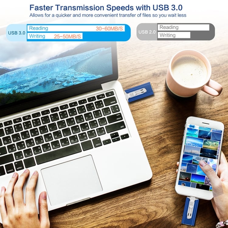 32~256GB Micro USB + 8pinový + USB 3.0 4 v 1 U-disk pro mobilní telefon a počítač