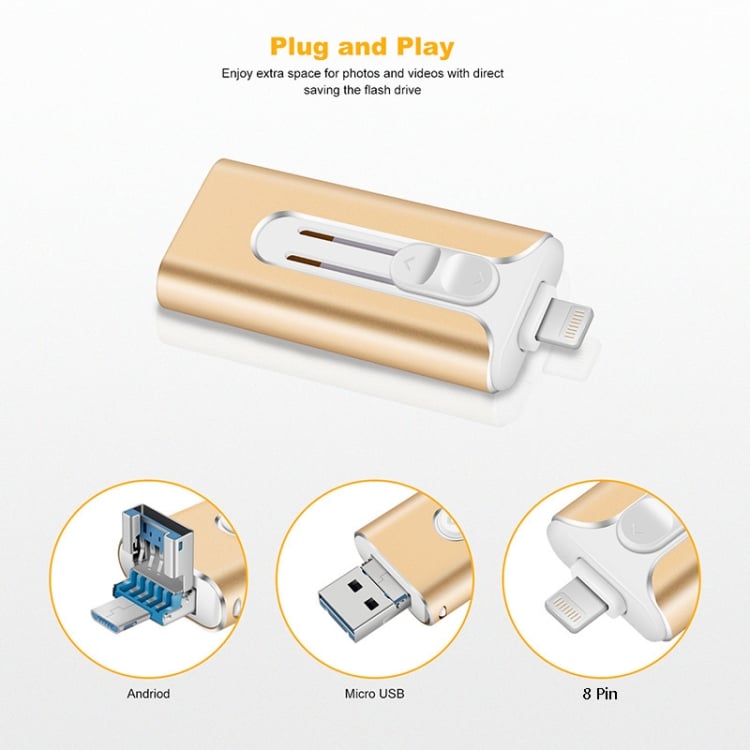 32~256GB Micro USB + 8pinový + USB 3.0 4 v 1 U-disk pro mobilní telefon a počítač