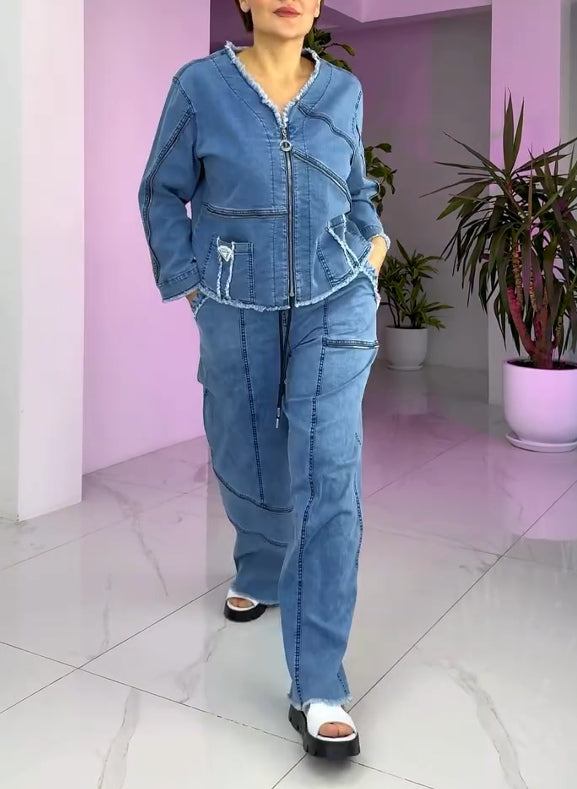 Dámský Vintage džínový oblek na zip