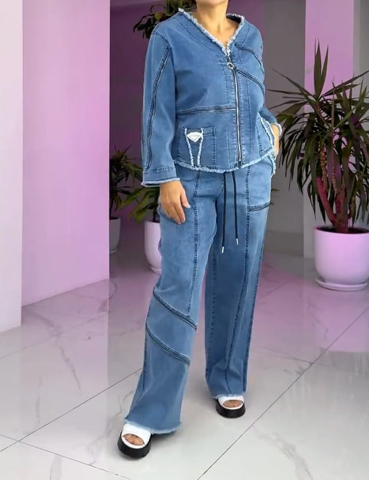 Dámský Vintage džínový oblek na zip