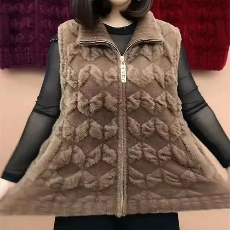 dámská zimní vesta z umělé kožešiny pro teplou módu bez rukávů