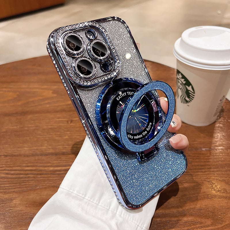 Magnetický kryt na iPhone s třpytivými kamínky a neviditelným stojánkem
