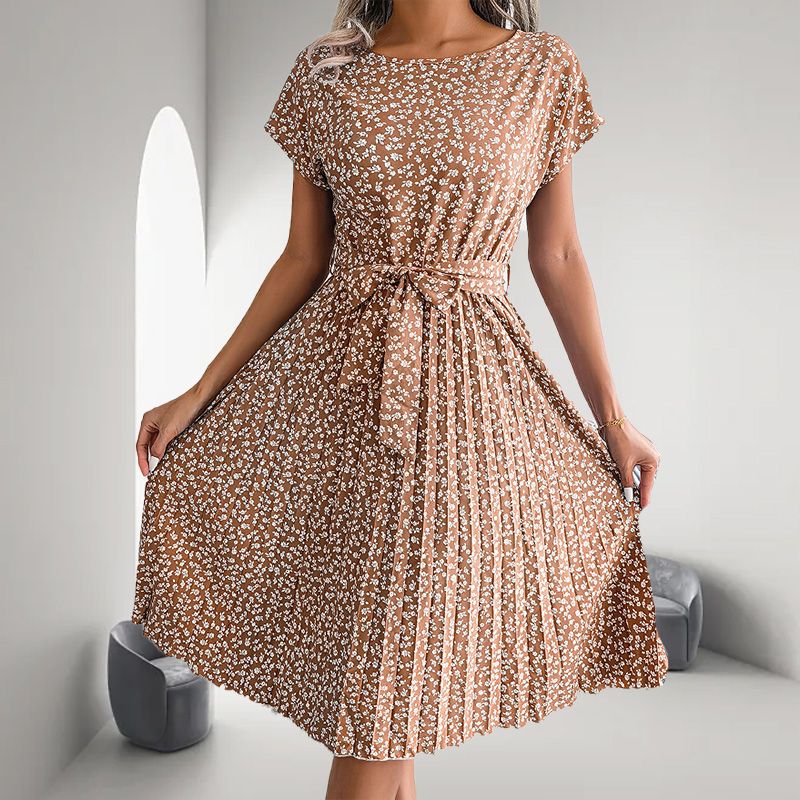 🎁Výprodej horkého léta 2025🎁 Dámské květinové plisované šaty s krátkým rukávem👗 (6 barev s kapsami)