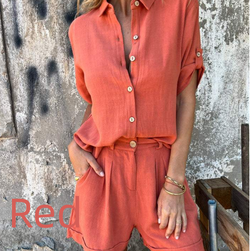 🌷 Dámský dvoudílný set z bavlny a lnu, top + šortky💝