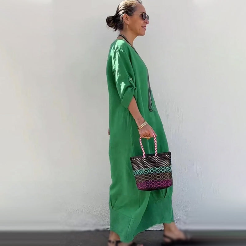 💕Dlouhé patchworkové šaty z bavlny a lnu