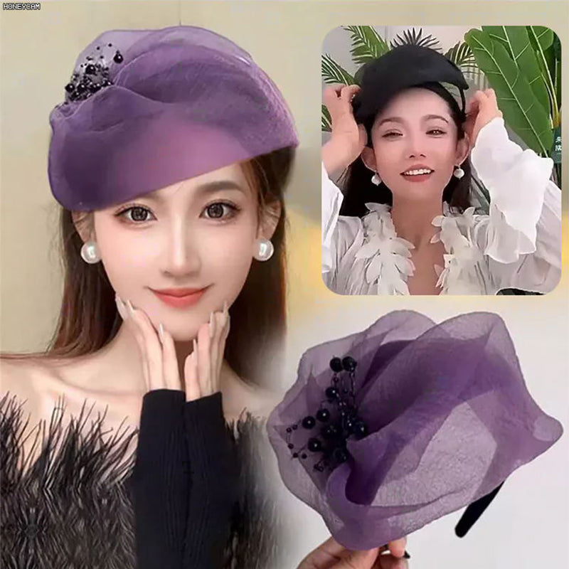 2025 Nový design 🌸 Vintage Organza Fascinator Čelenka Fascinátor