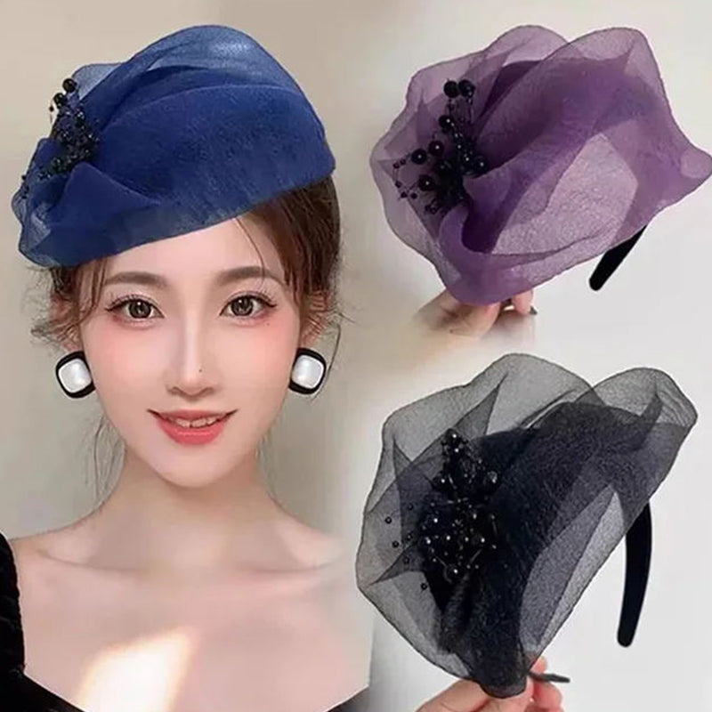 2025 Nový design 🌸 Vintage Organza Fascinator Čelenka Fascinátor