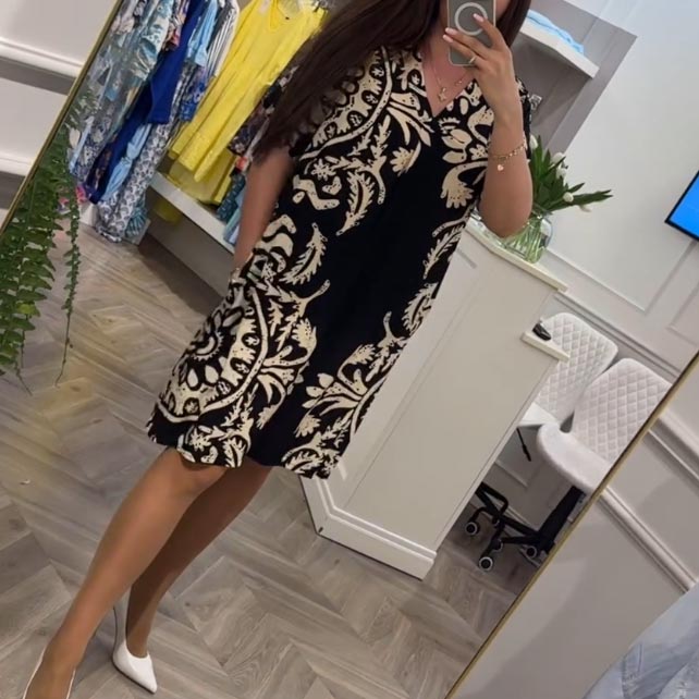 👗Dámské ležérní šaty s výstřihem do V s potiskem a kapsami