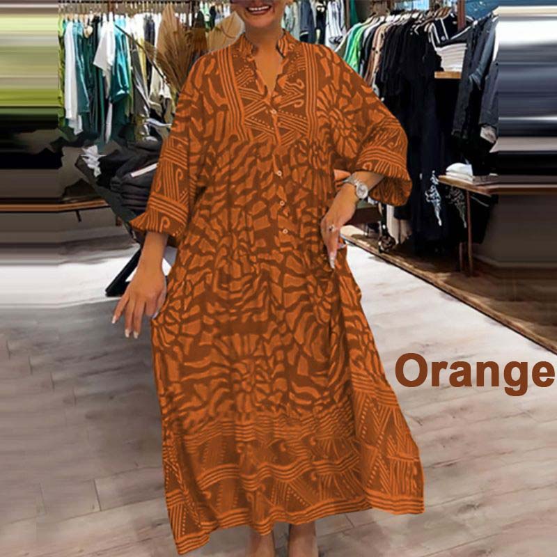 Dámské volné šaty s potiskem a výstřihem do V