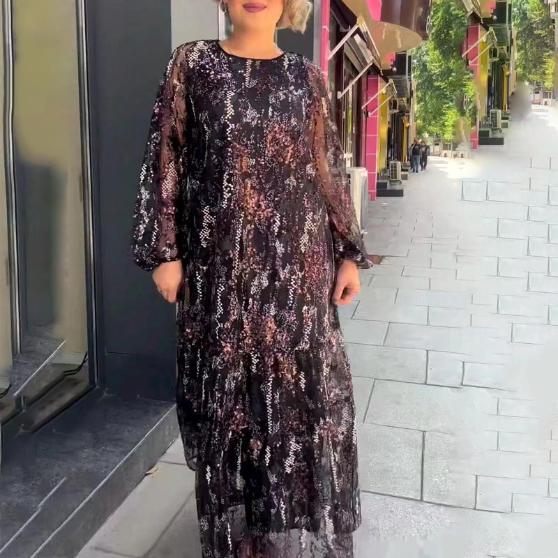 Dámské elegantní šifonové maxi šaty s dlouhým rukávem