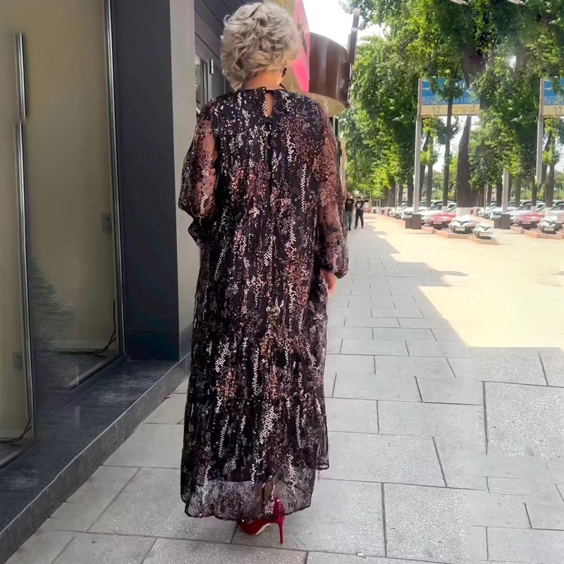 Dámské elegantní šifonové maxi šaty s dlouhým rukávem