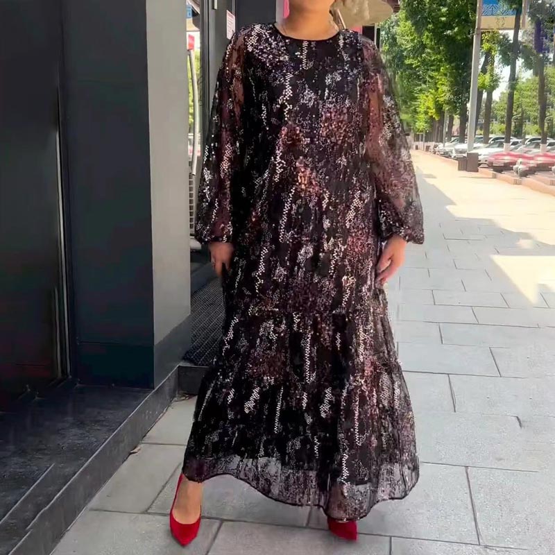 Dámské elegantní šifonové maxi šaty s dlouhým rukávem