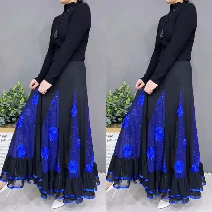 🌷🌹Nová vyšívaná dlouhá taneční sukně s vysokým pasem