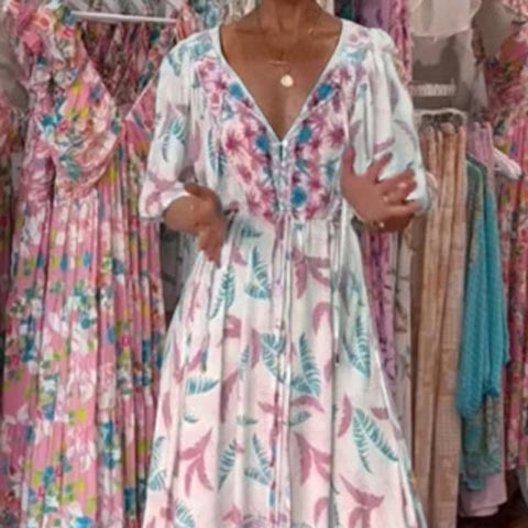 Módní dámské maxi šaty s páskem a výstřihem do V