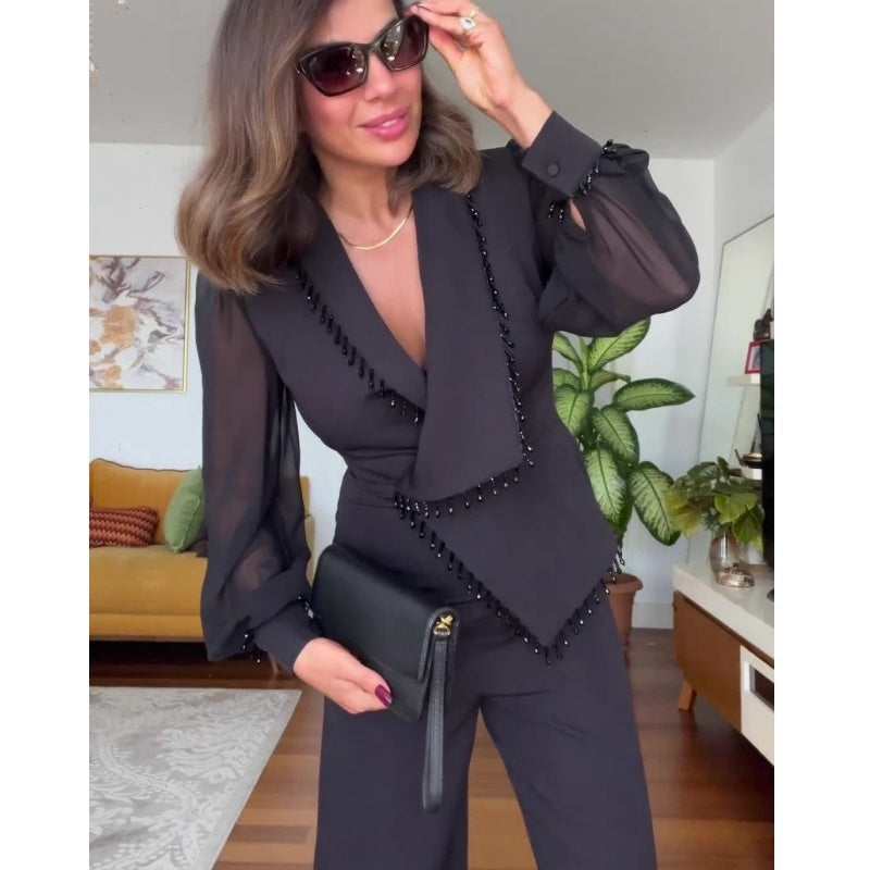 Dámská sada širokých síťovaných kalhot a kalhot