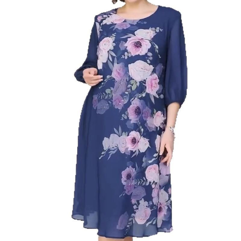 Elegantní šifonové šaty s květinovým potiskem a kulatým výstřihem