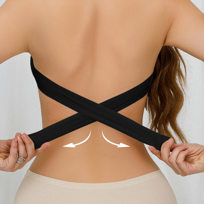🔥👙Dámská podprsenka bez ramínek, protiskluzová, s křížovým zapínáním na boku