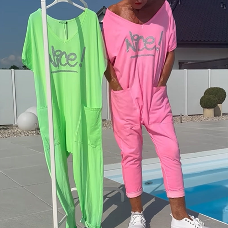 💖 【S~5XL】 S kapsami Dámské tištěné dopis Plus velikost příležitostné kombinéza