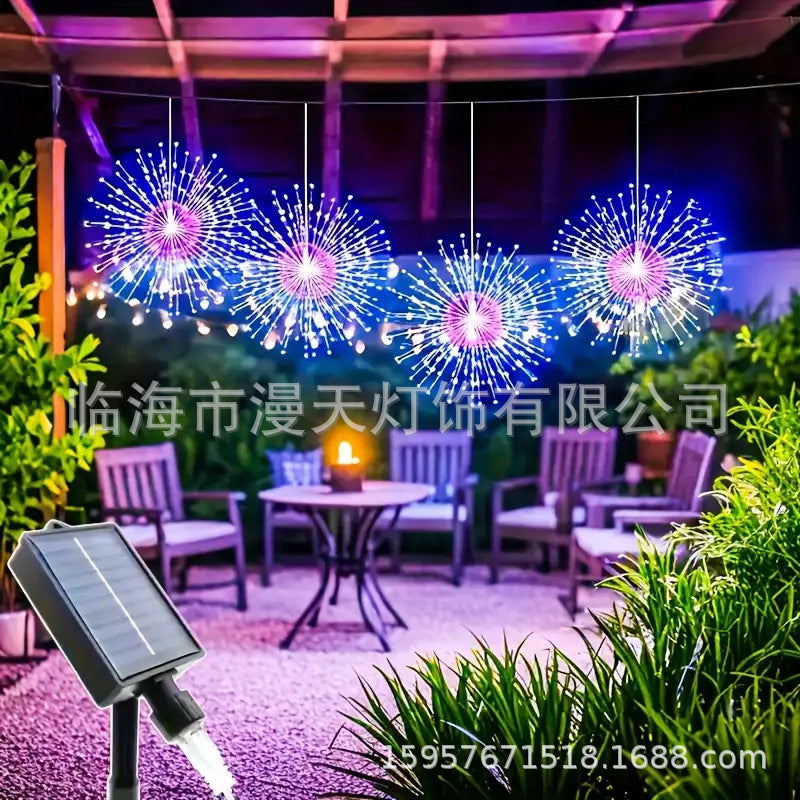 ☀️🎆 Solární světelné řetězy Solar Fireworks – automatické zapínání/vypínání, vodotěsné LED diody pro zahradu, terasu a večírky 🎉✨