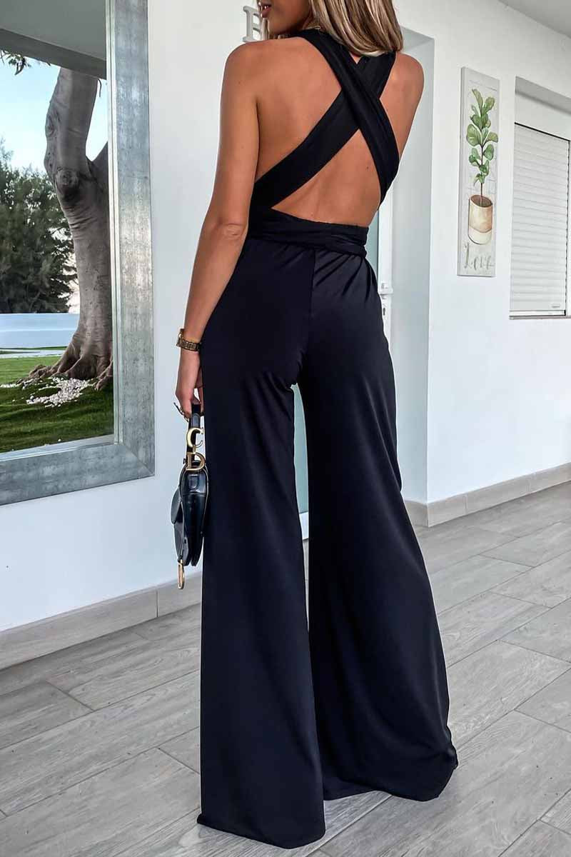 Dámský ležérní jednobarevný šněrovací overal bez rukávů