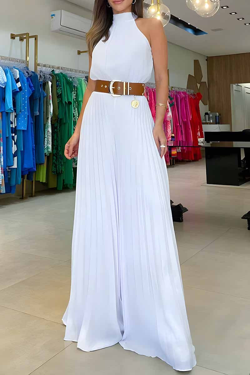 Dámský jednobarevný sexy ležérní overal s vysokým pasem bez rukávů