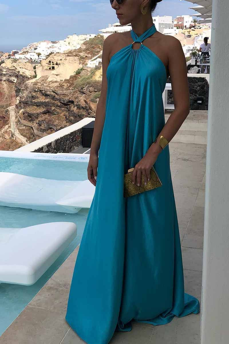 Dámské letní cestovní ležérní sexy saténové šaty s velkým lemem