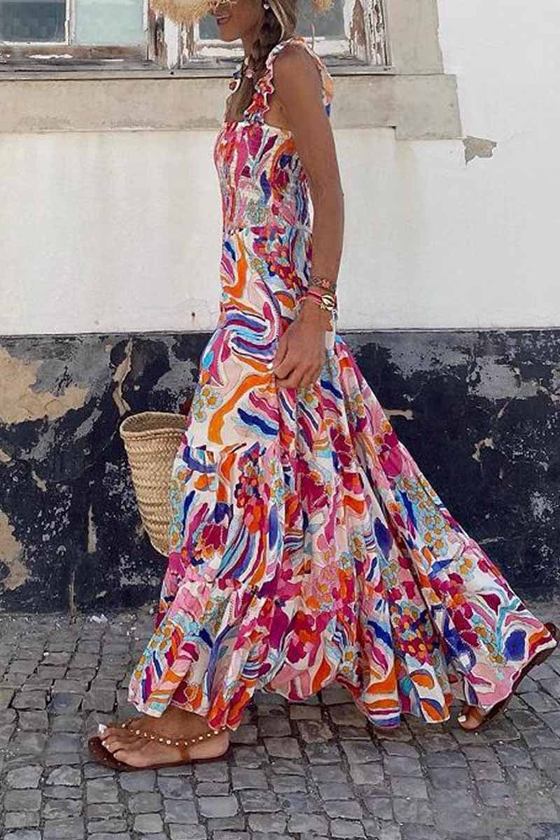 Dámské extra plážové maxi šaty s potiskem Boho Halter bez zad