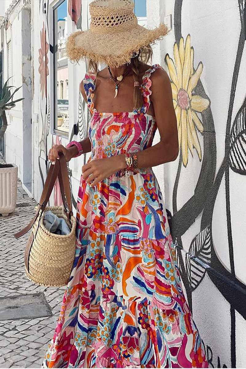 Dámské extra plážové maxi šaty s potiskem Boho Halter bez zad
