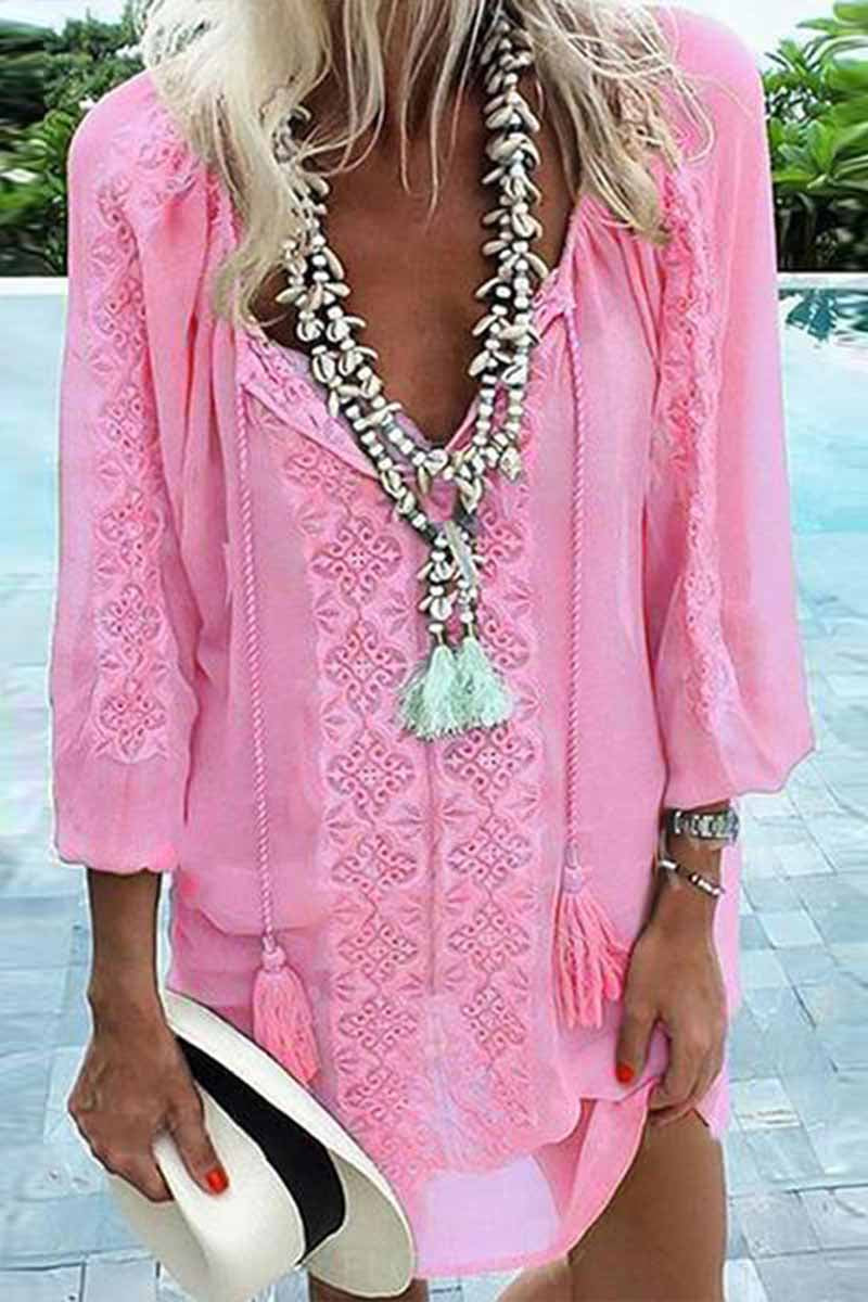 Dámské minišaty z českého šifonu Patchwork s dlouhým rukávem a volným šifonem