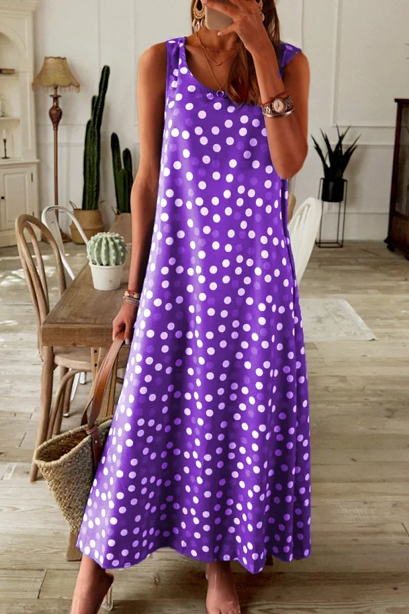 Dámské volné maxi šaty s potiskem puntíků