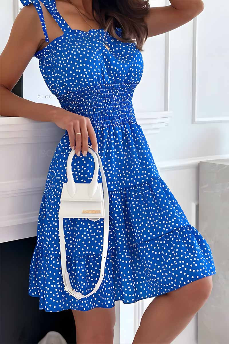 Dámské sladké letní puntíkované volnočasové prázdninové ohlávkové šaty bez rukávů