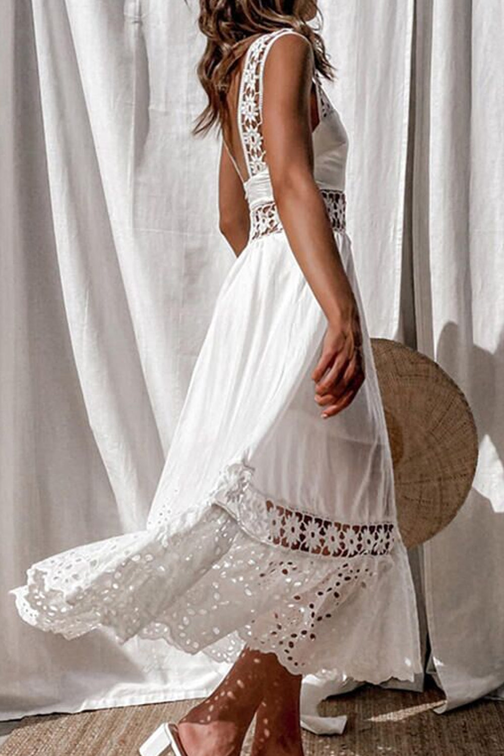 Dámské krajkové patchworkové Maxi šaty bez rukávů