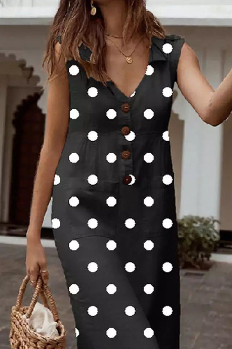 Dámské ležérní šaty do klopy s puntíkovaným potiskem