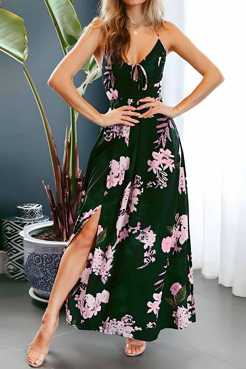 Dámské ležérní maxi šaty bez rukávů s květinovým potiskem