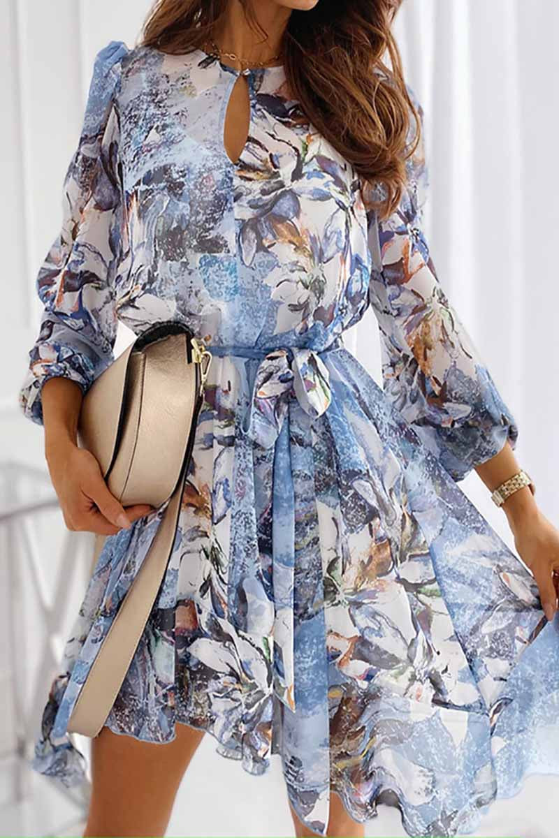 Dámské minišaty Bandeau s dlouhým rukávem s květinovým potiskem