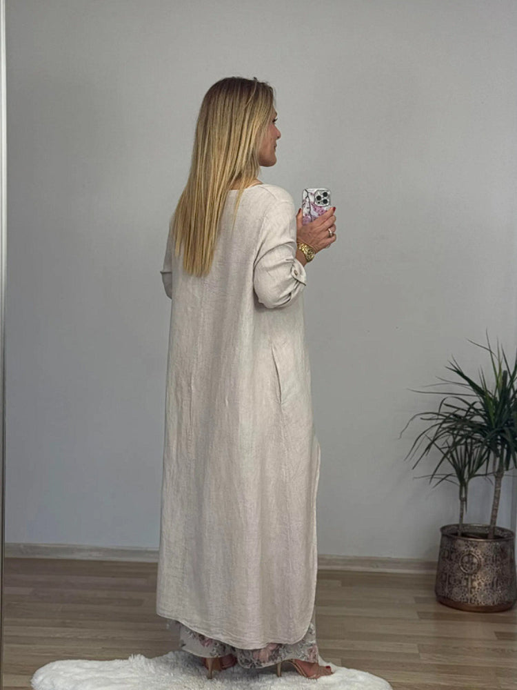 Ležérní nepravidelný top a kalhoty se širokými nohavicemi z bavlny a lnu