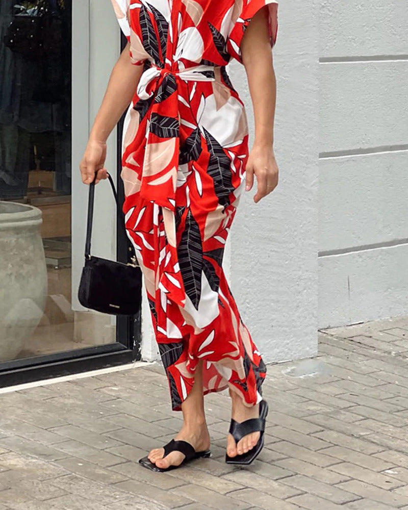 💃Neformální košilové šaty s potiskem a klopovým pasem