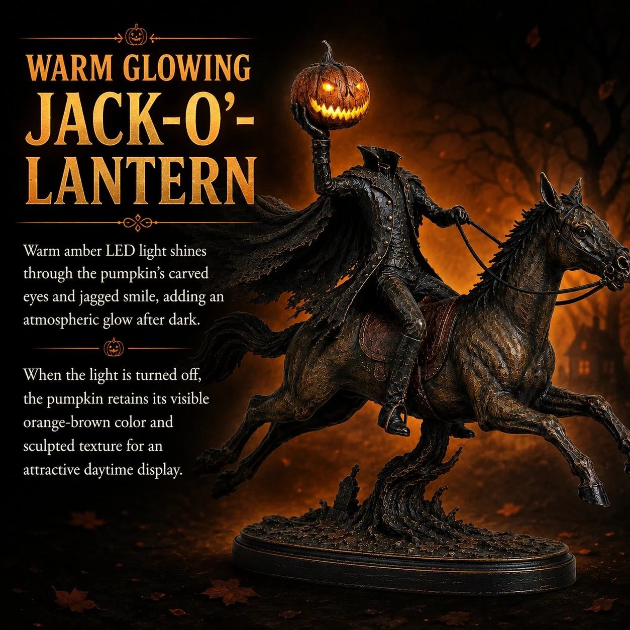LED figurka Půlnoční honička Bezhlavý jezdec – Halloweenská dekorace