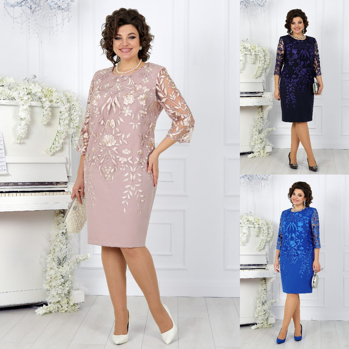 Oversized šaty s krajkovým patchworkem a potiskem